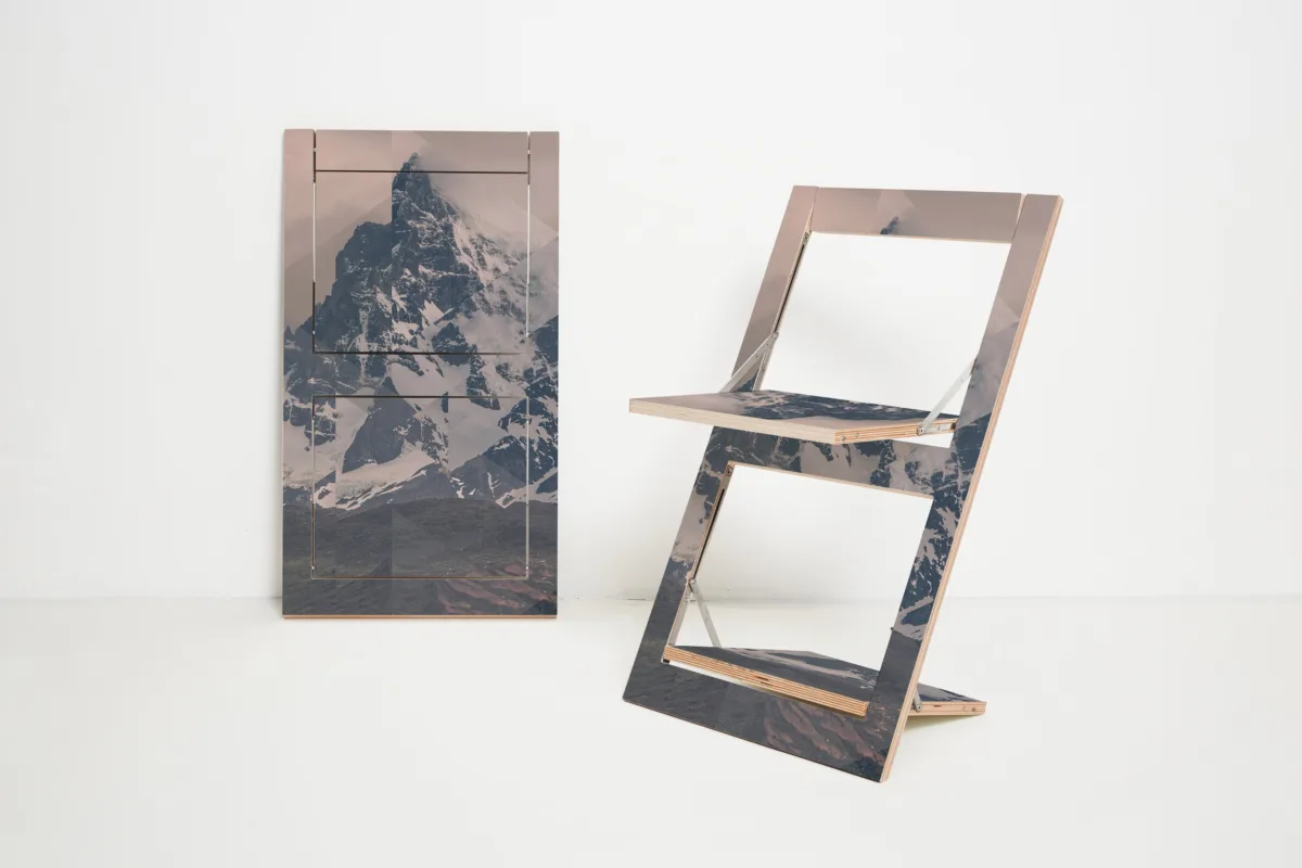 Fläpps Folding Chair — “Puerto Natales” Birch Plywood Art Motif - Image 1