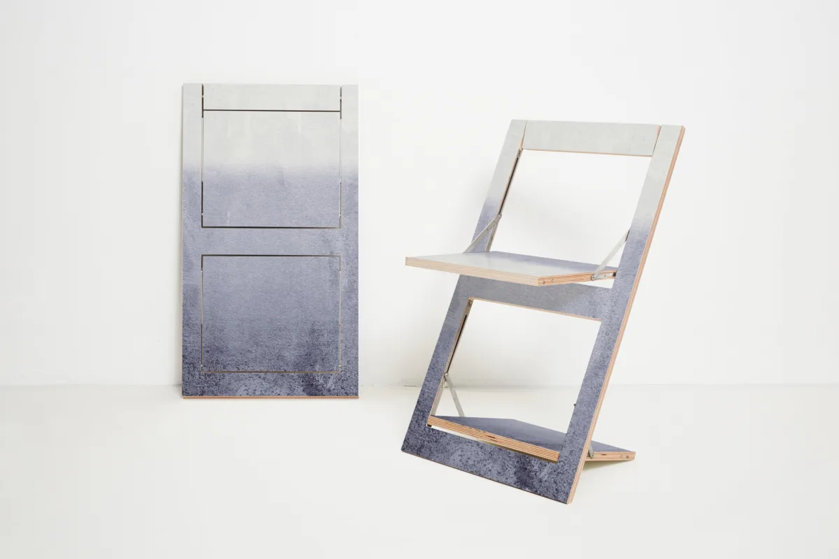 Fläpps Folding Chair — “Fading Gray” Gradient Birch & Stainless - Image 1